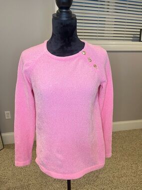 NWOT Lilly Pulitzer Pink Chenille Crewneck with Gold Ascents- small